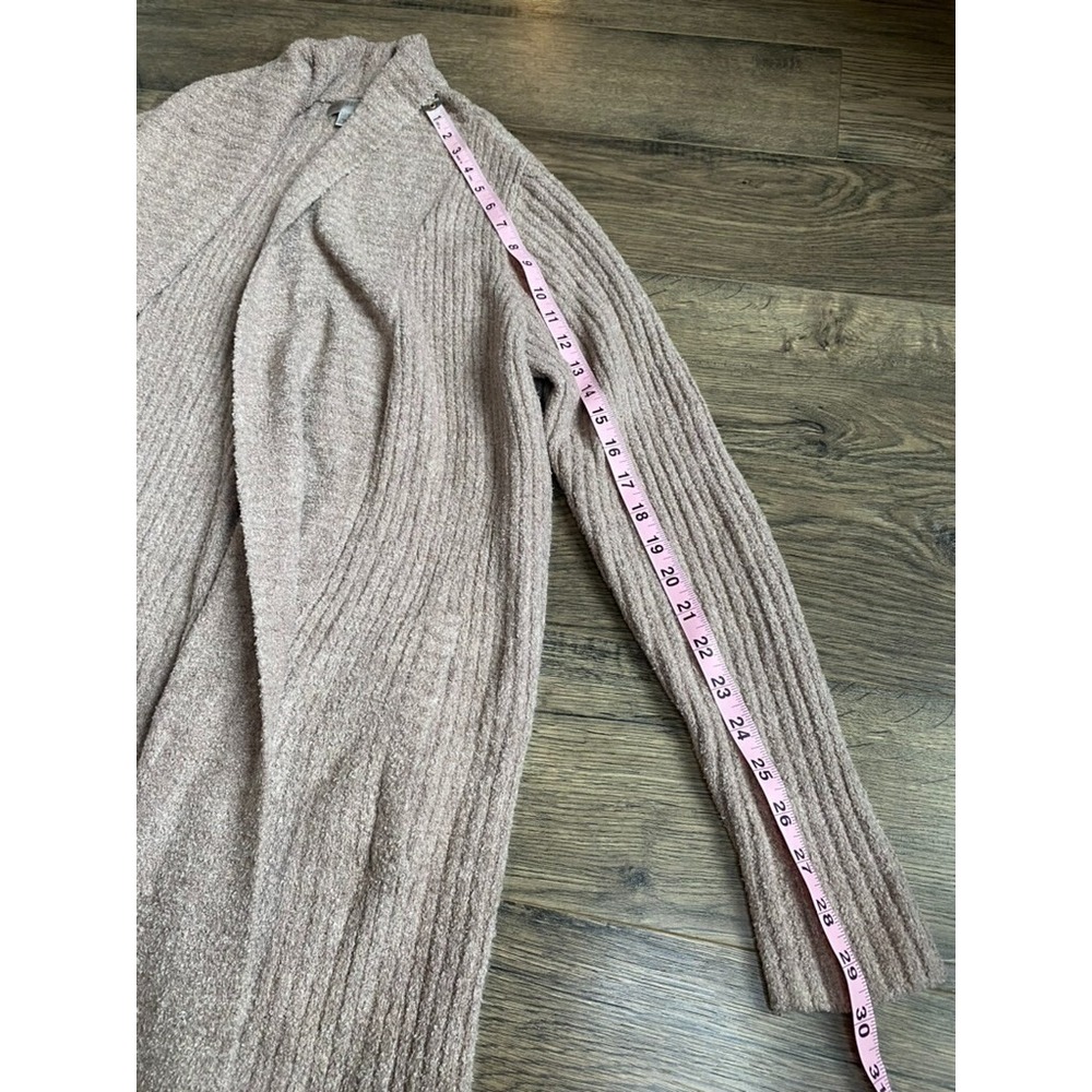 EUC Womens Barefoot Dreams cozy chic lite tan brown ribbed soft cardigan size L - Picture 8 of 10